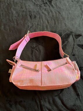 Paris Hilton Pink Holographic Croc-Embossed Shoulder Bag